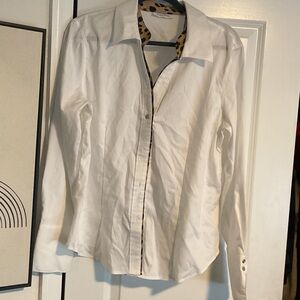 Calvin Klein White Dress Shirt with Leopard Accents